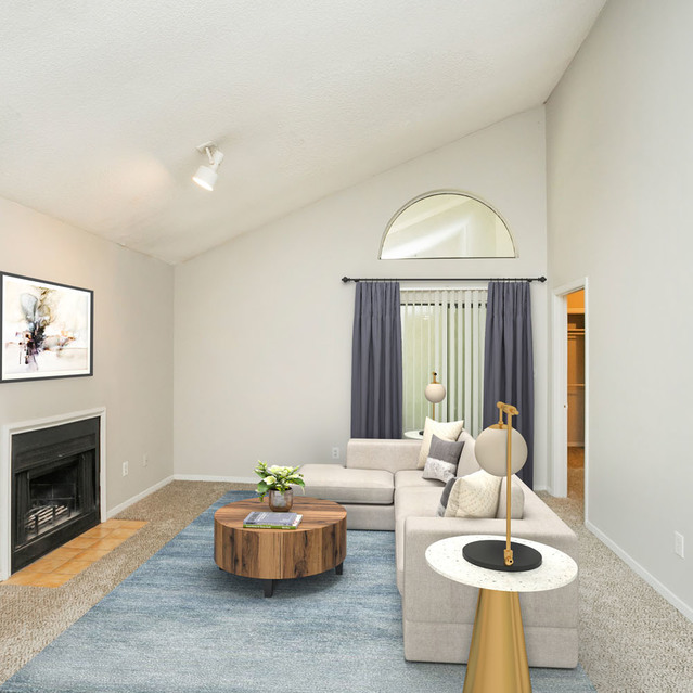 The View at Shelby Farms - Living Room with Fireplace